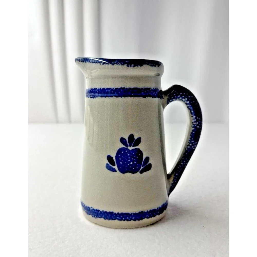 Loomco Spongeware China Glazed Ceramic Blue Creamer Pottery